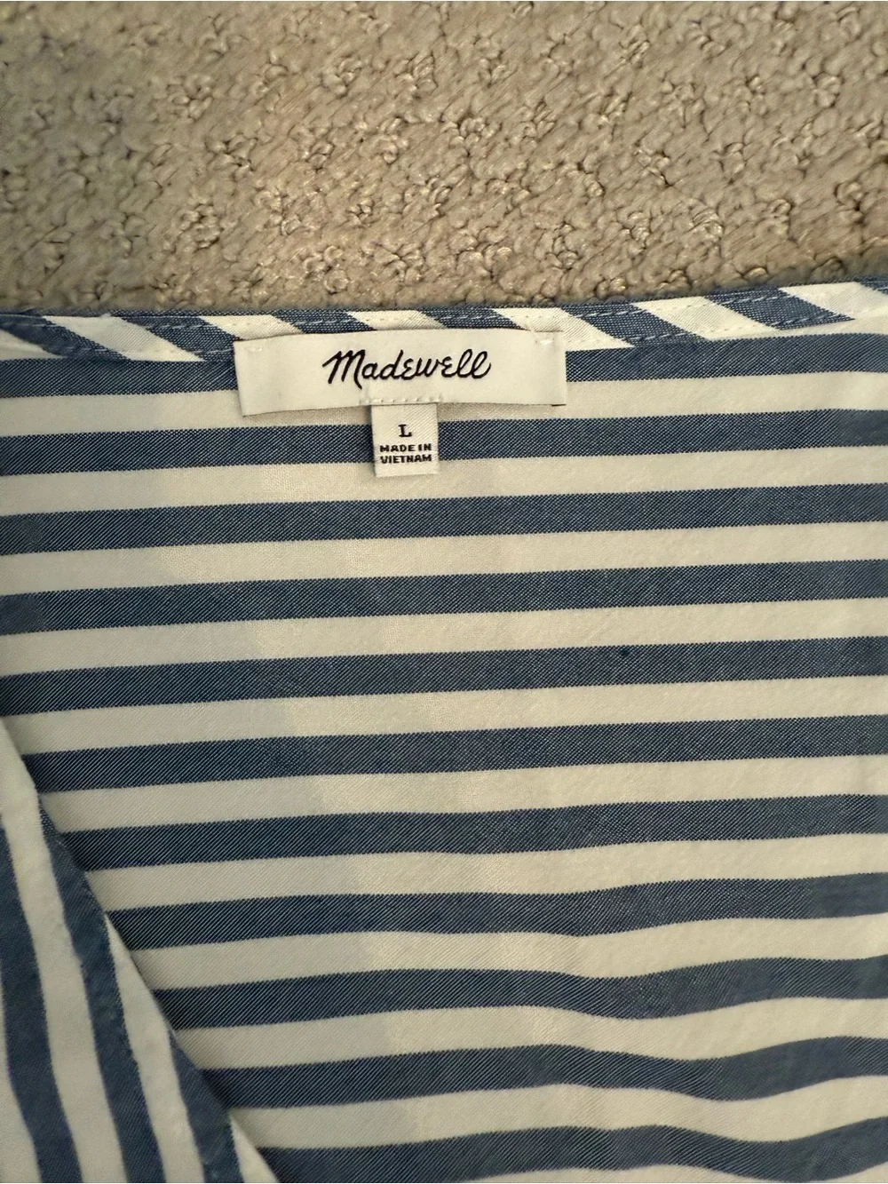 Madewell Navy & White Striped V-Neck Peplum Tunic - Picture 2 of 2
